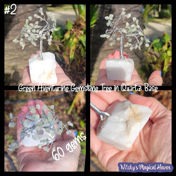 Green Aventurine Gemstone Tree with Quartz Base - Picture 2 of 3